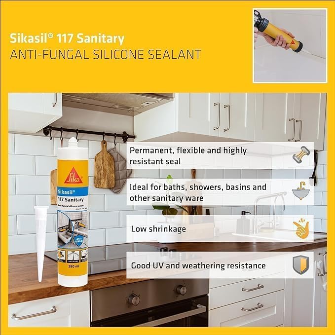 سيكا 6 قطع 117 مادة مانعة للتسرب من السيليكون الصحي المضاد للفطريات مع مسدس سيليكون واحد (شفاف) - Image 2